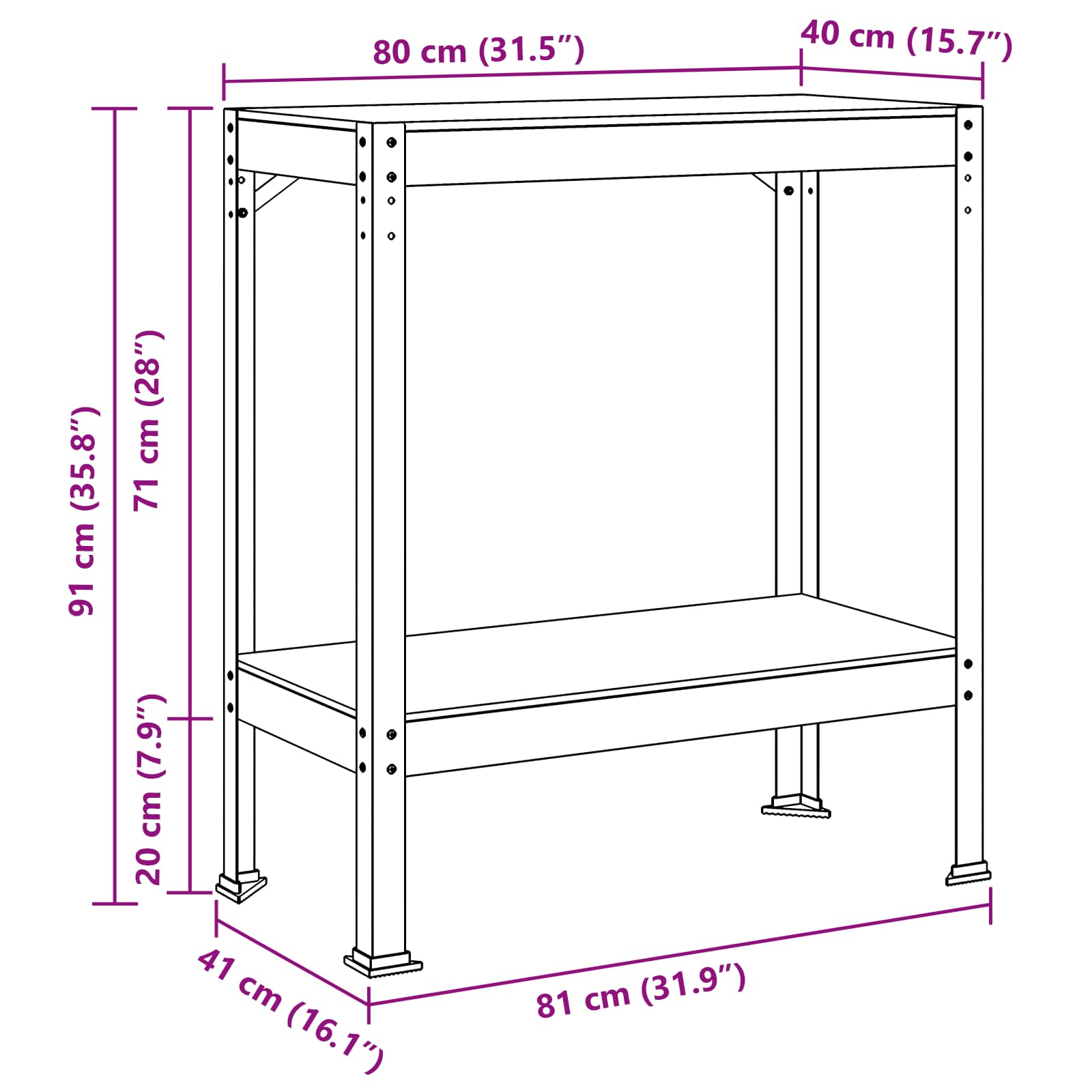 Banco da lavoro con lo scaffale Nero 81 x 41 x 91 cm | homemem39