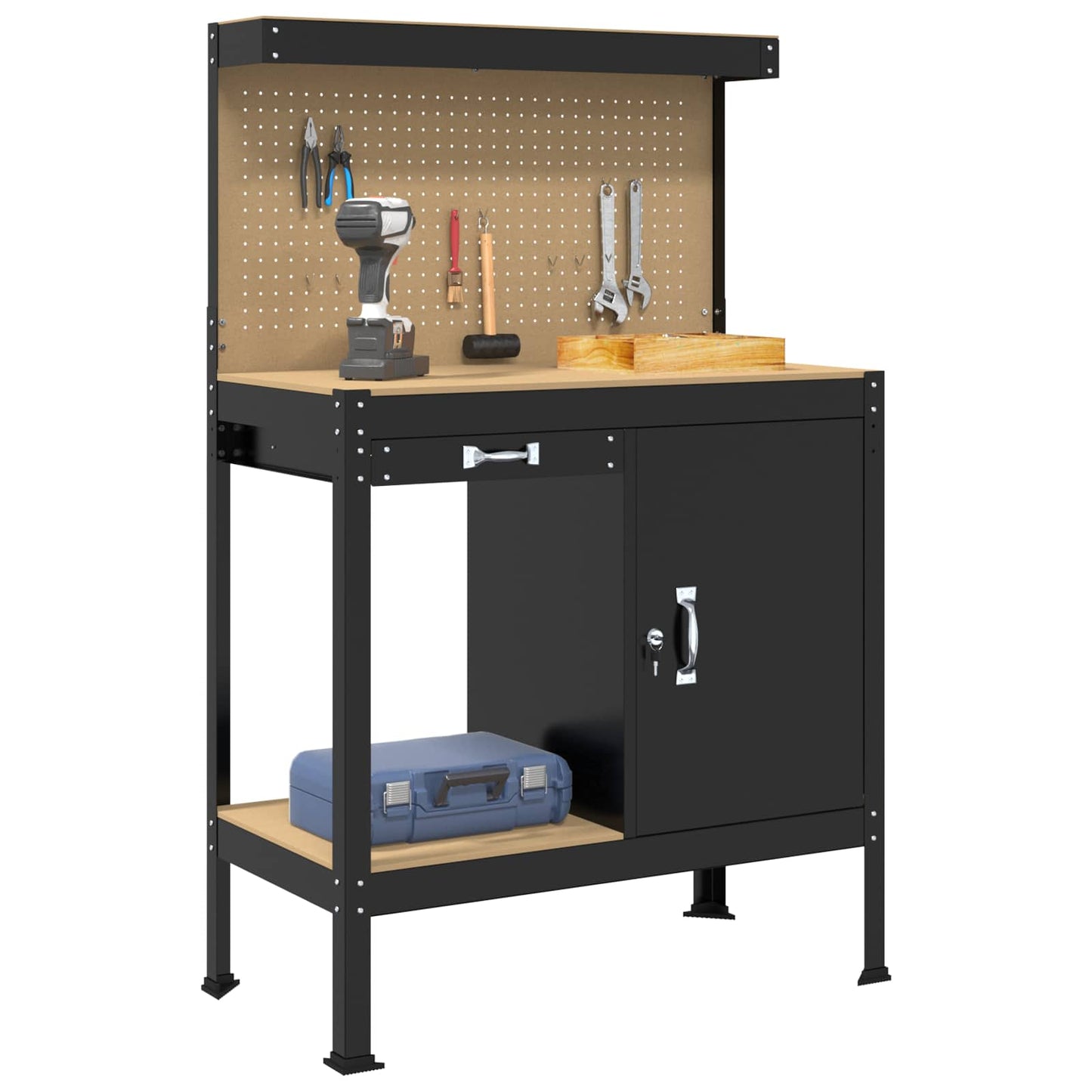 Banco da lavoro con cassetto con blocco Nero 90 x 49 x 141 cm | homemem39