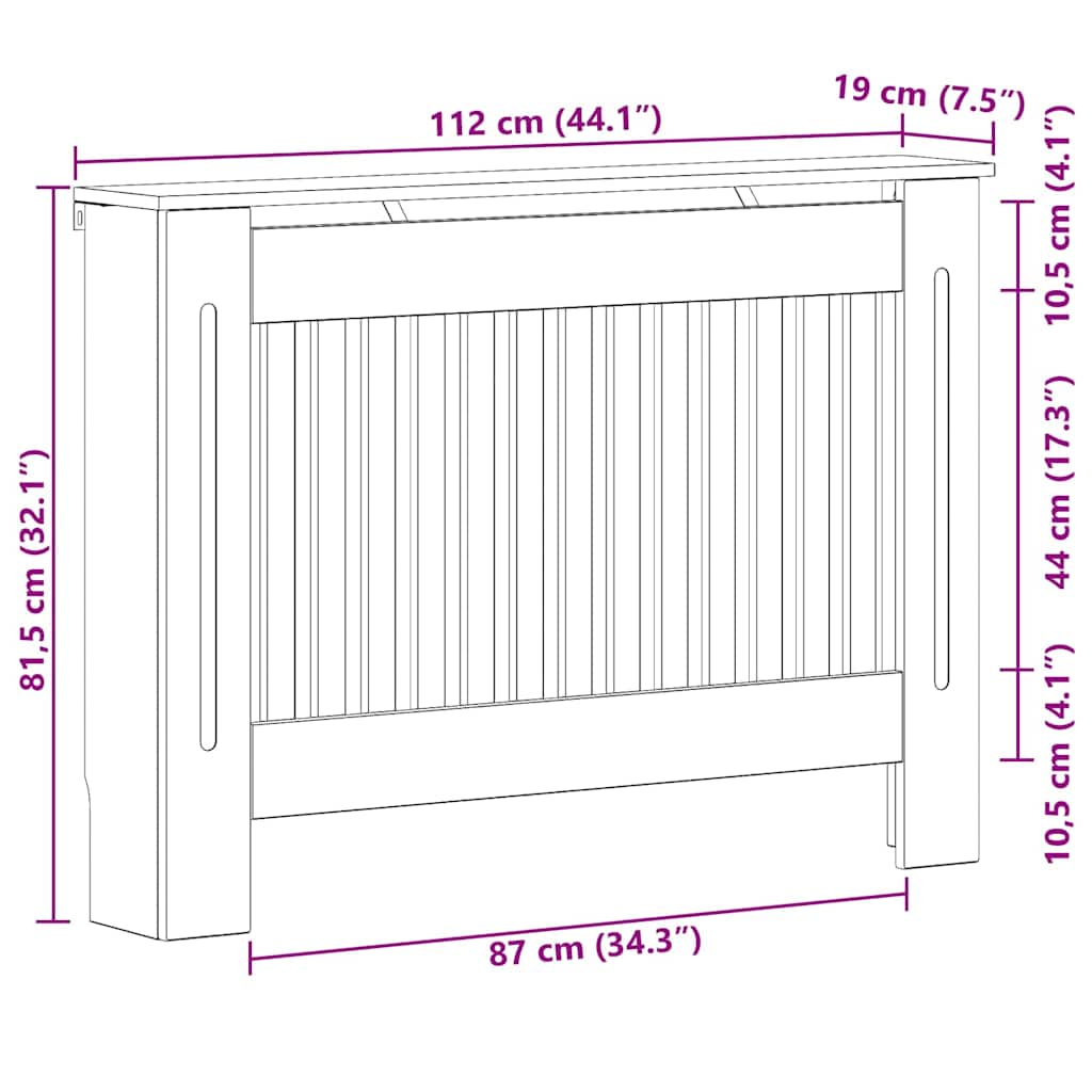Copertura per radiatori Grigio Sonoma 112 x 19 x 81,5 cm | homemem39