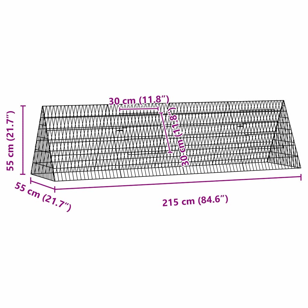 Gabbia per Conigli Argento 215 x 55 x 55 cm Acciaio zincato