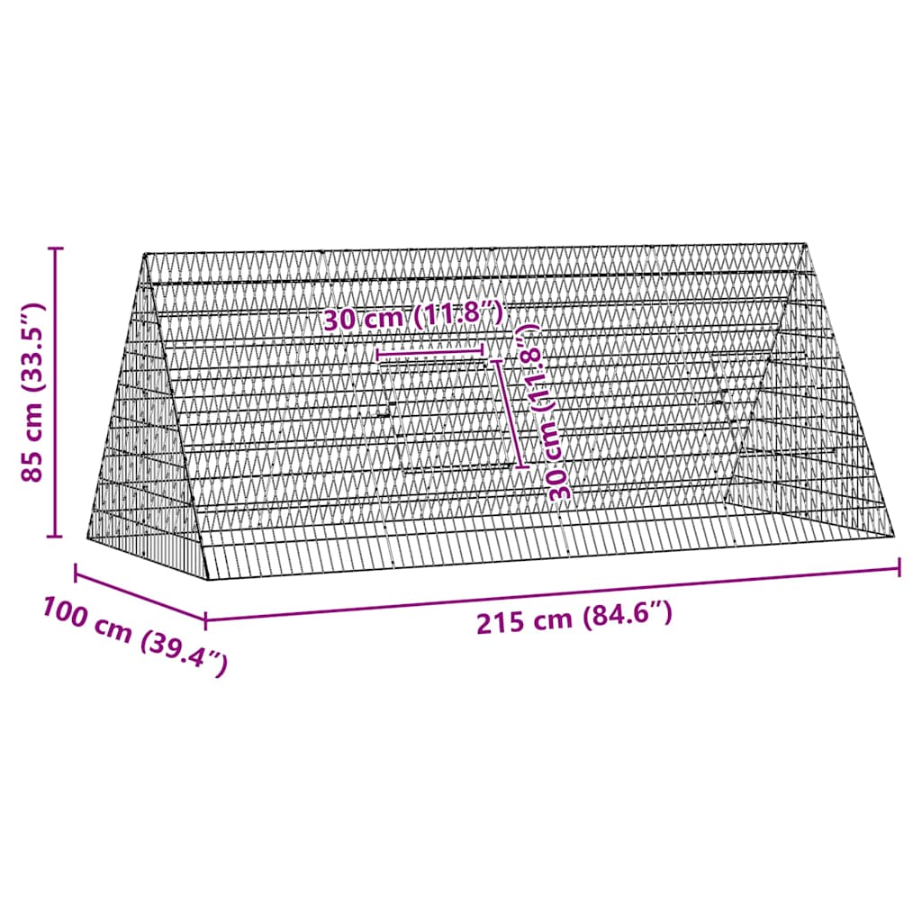 Gabbia per Conigli Argento 215 x 100 x 85 cm Acciaio zincato