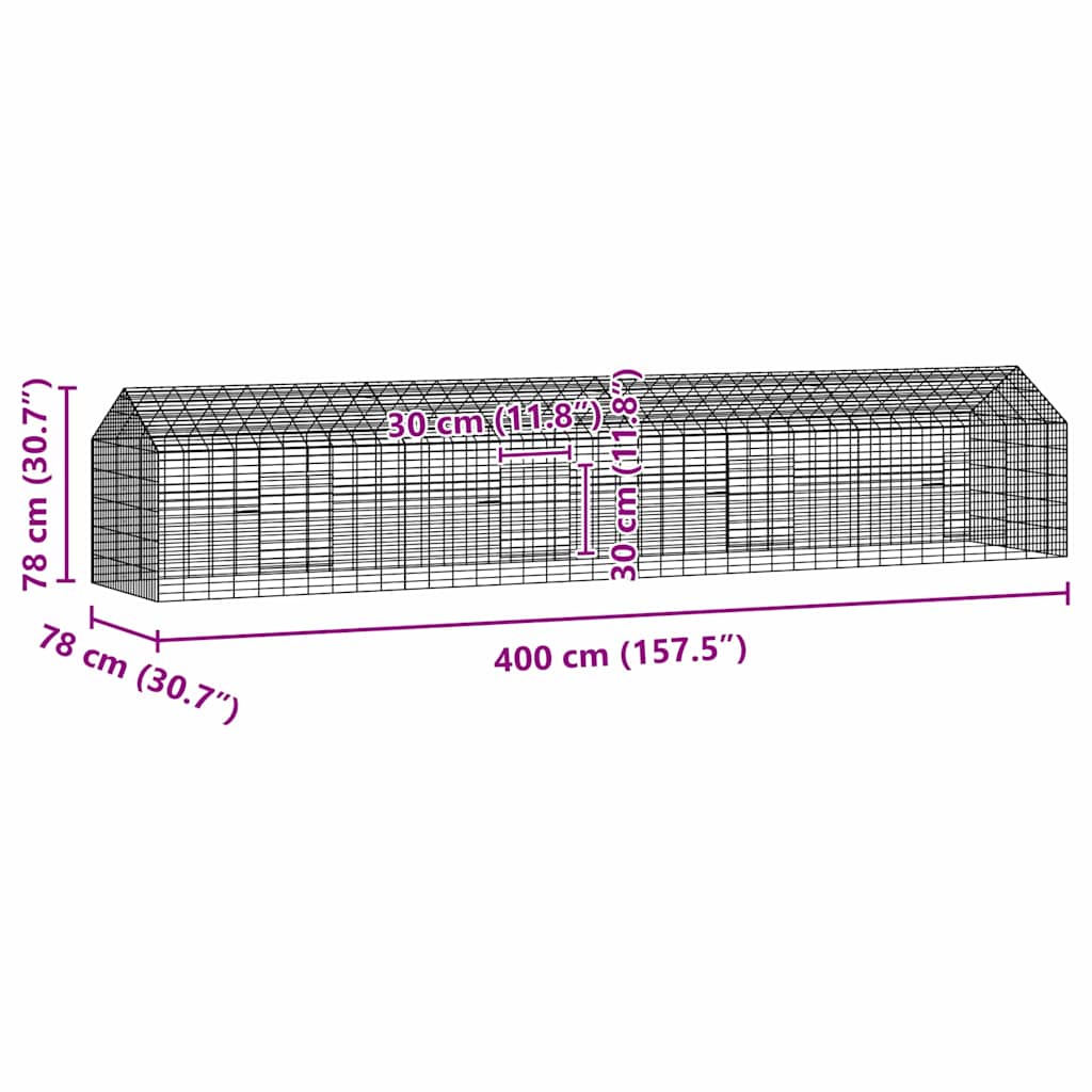 Gabbia per Conigli Argento 400 x 78 x 78 cm Acciaio zincato | homemem39