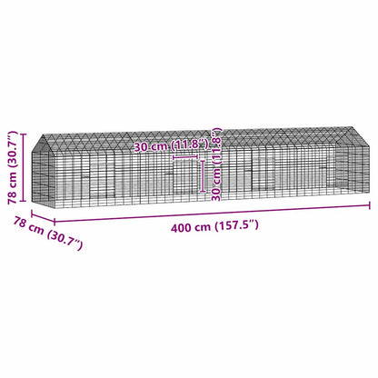 Gabbia per Conigli Argento 400 x 78 x 78 cm Acciaio zincato | homemem39