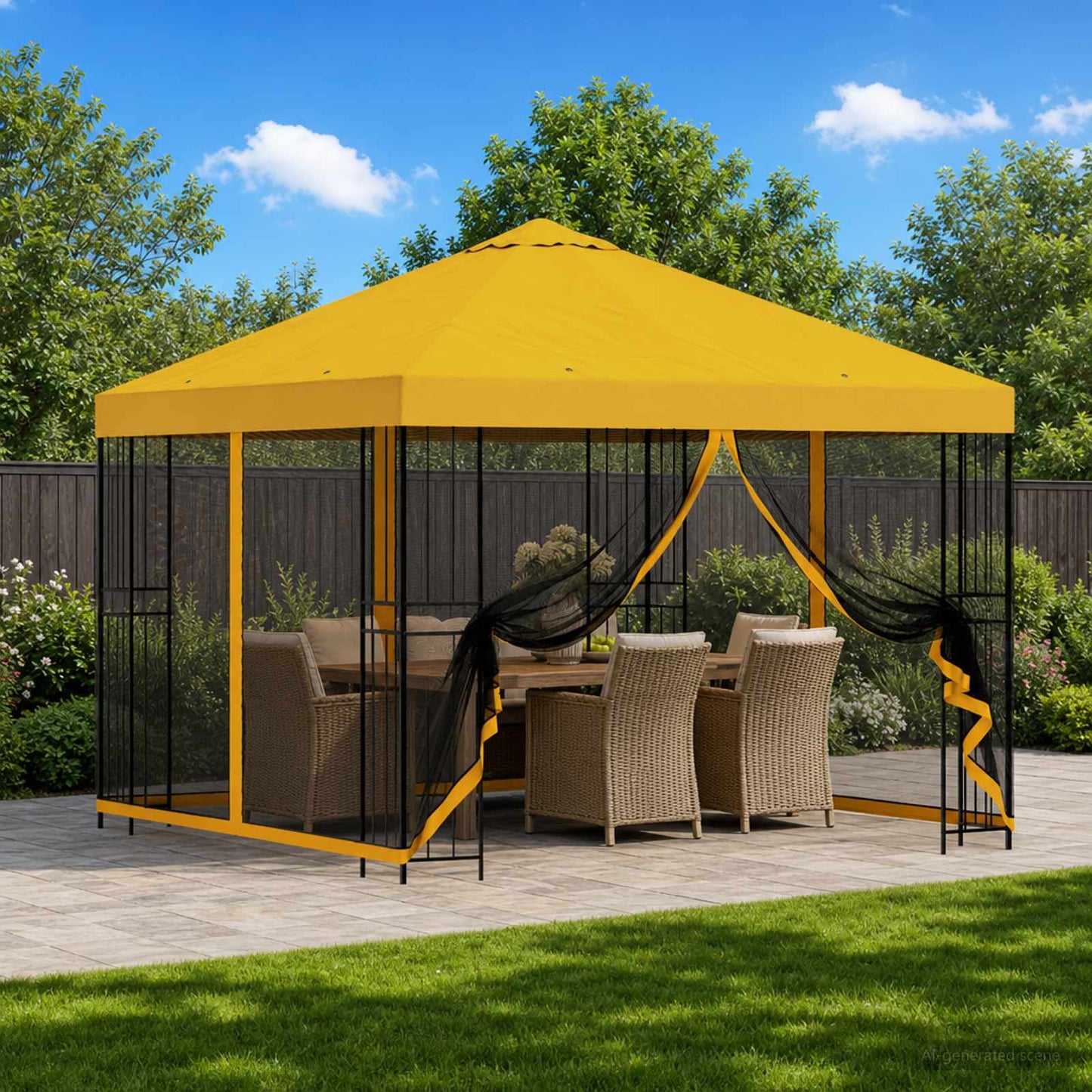 Gazebo da giardino con pareti laterali 3 x 3 m Giallo | homemem39
