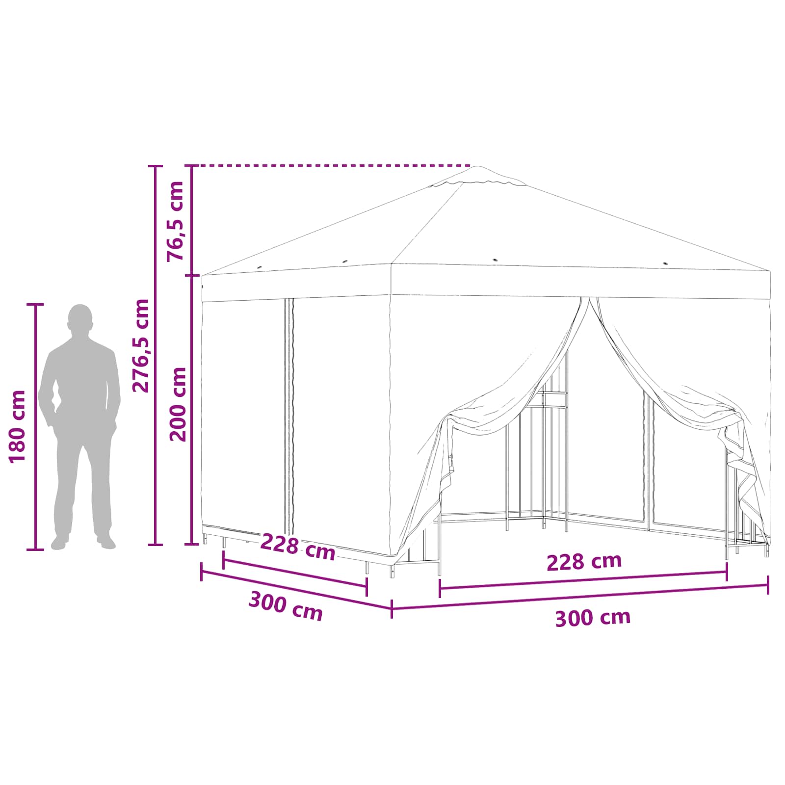 Gazebo da giardino con pareti laterali 3 x 3 m Arancione | homemem39