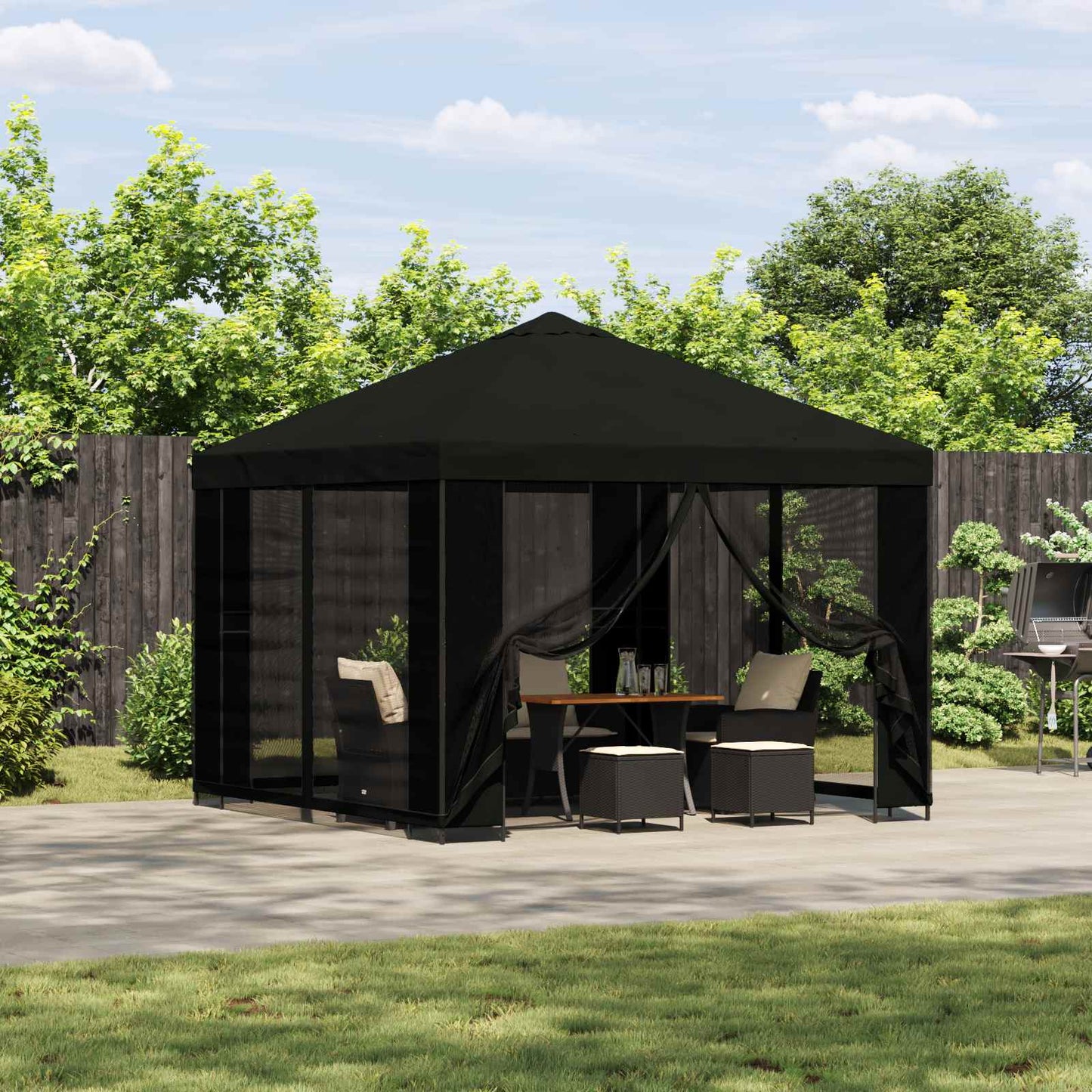 Gazebo da giardino con pareti laterali 3 x 3 m Nero | homemem39
