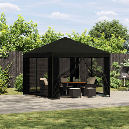 Gazebo da giardino con pareti laterali 3 x 3 m Nero | homemem39
