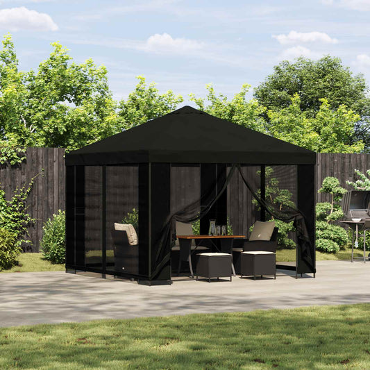 Gazebo da giardino con pareti laterali 3 x 3 m Nero | homemem39