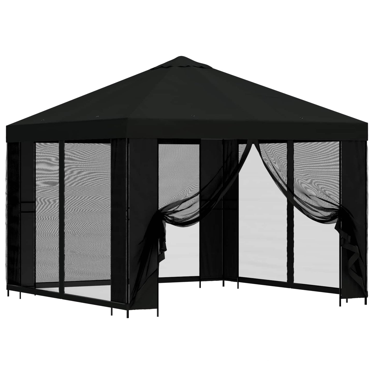 Gazebo da giardino con pareti laterali 3 x 3 m Nero | homemem39