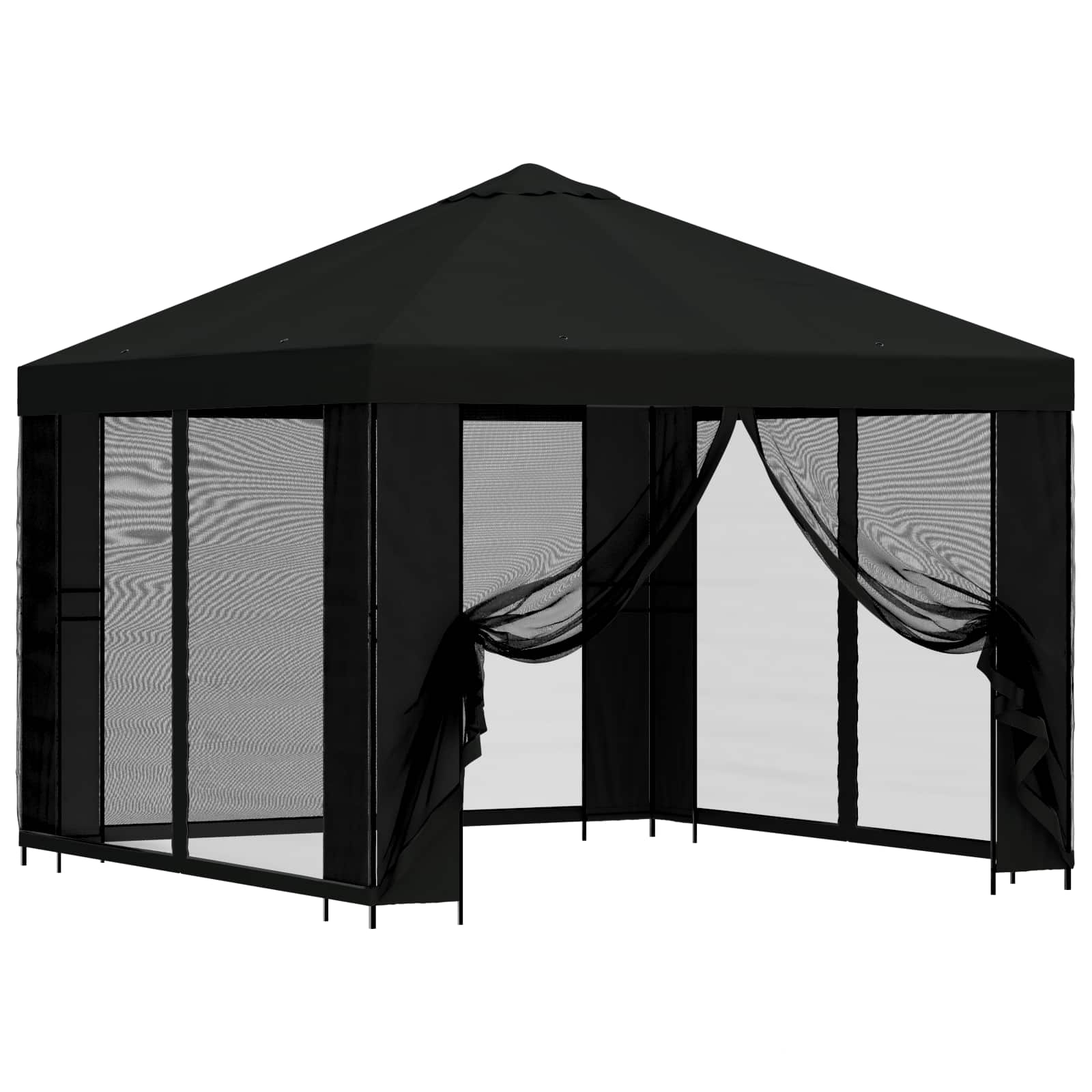 Gazebo da giardino con pareti laterali 3 x 3 m Nero | homemem39