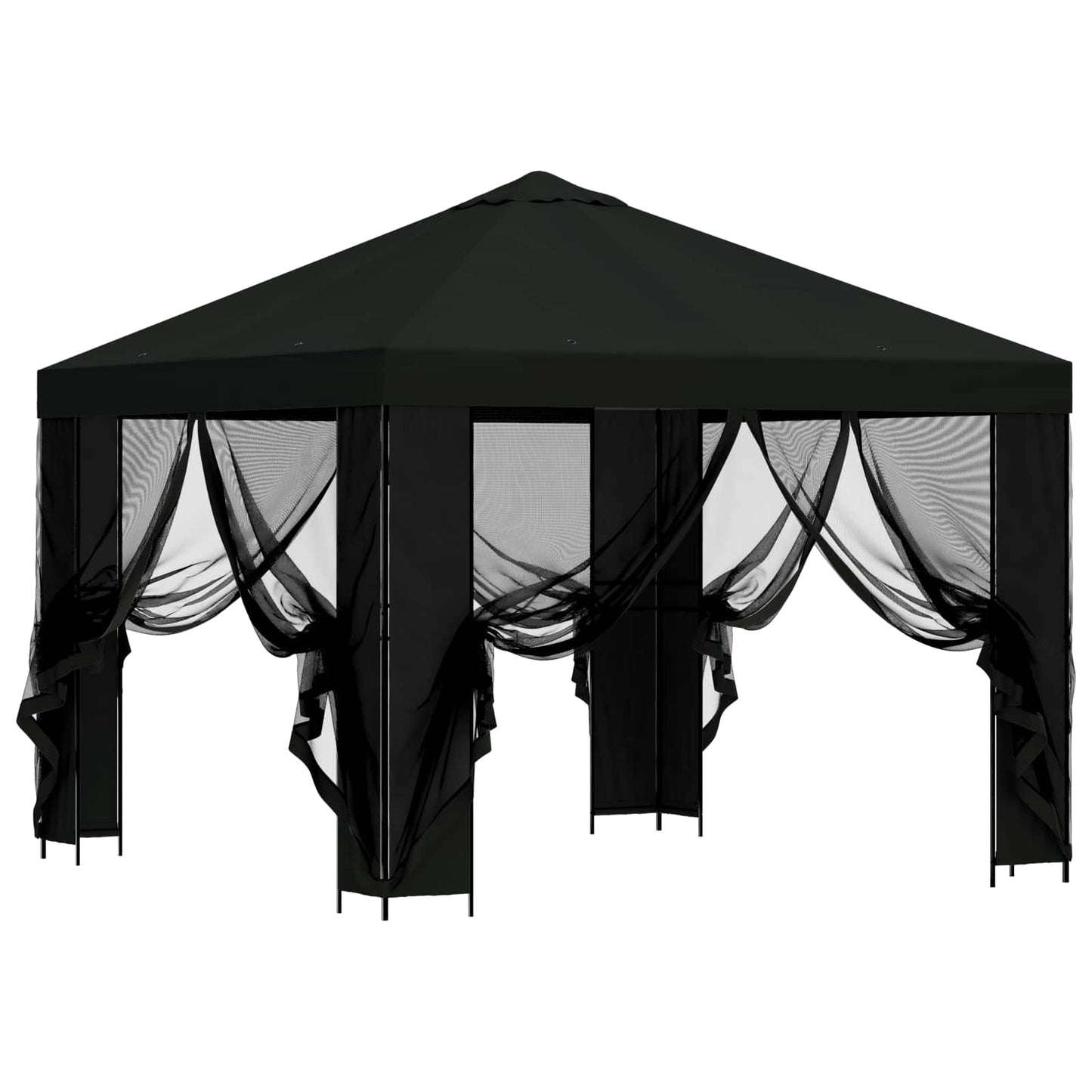Gazebo da giardino con pareti laterali 3 x 3 m Nero | homemem39