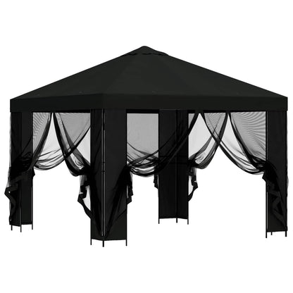 Gazebo da giardino con pareti laterali 3 x 3 m Nero | homemem39