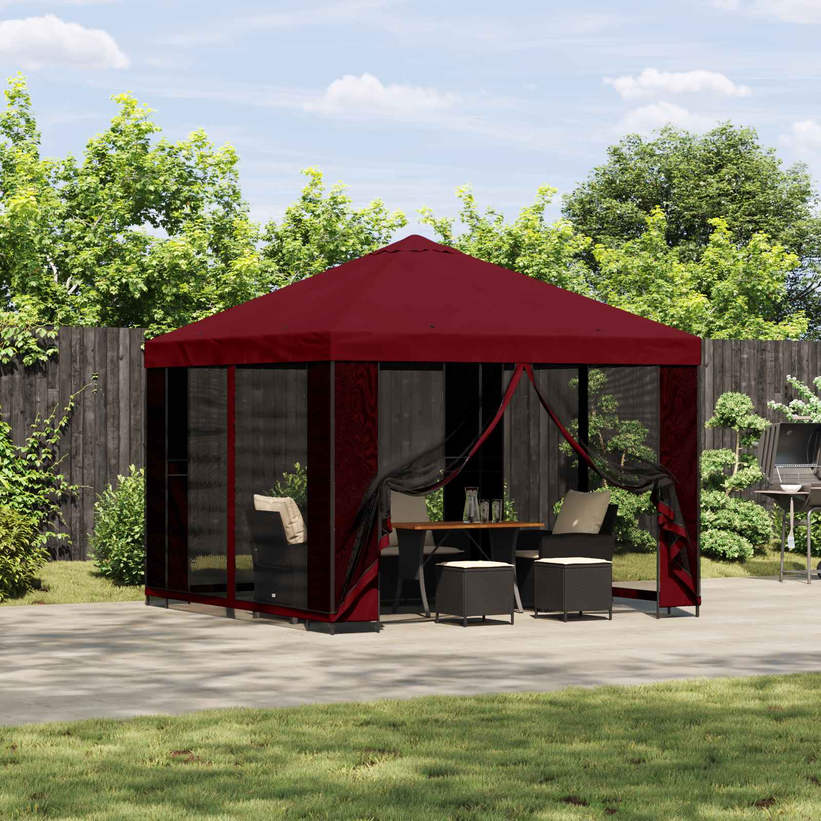Gazebo da giardino con pareti laterali 3 x 3 m Borgogna | homemem39