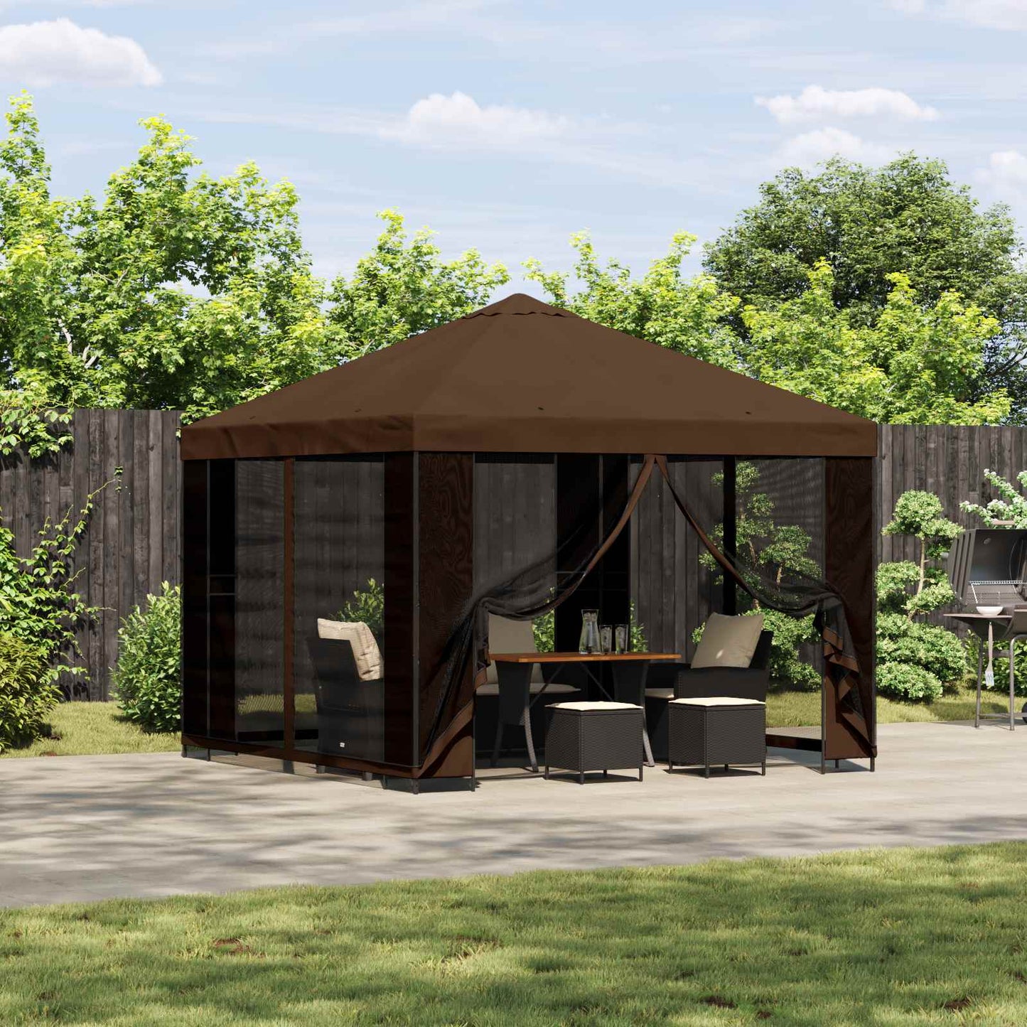Gazebo da giardino con pareti laterali 3 x 3 m Marrone | homemem39