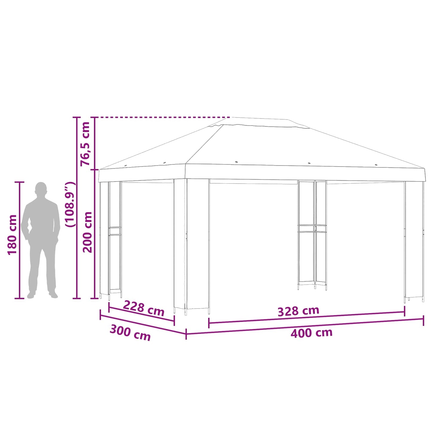 Gazebo 4 × 3 m Giallo Poliestere e Acciaio 190 gsm | homemem39
