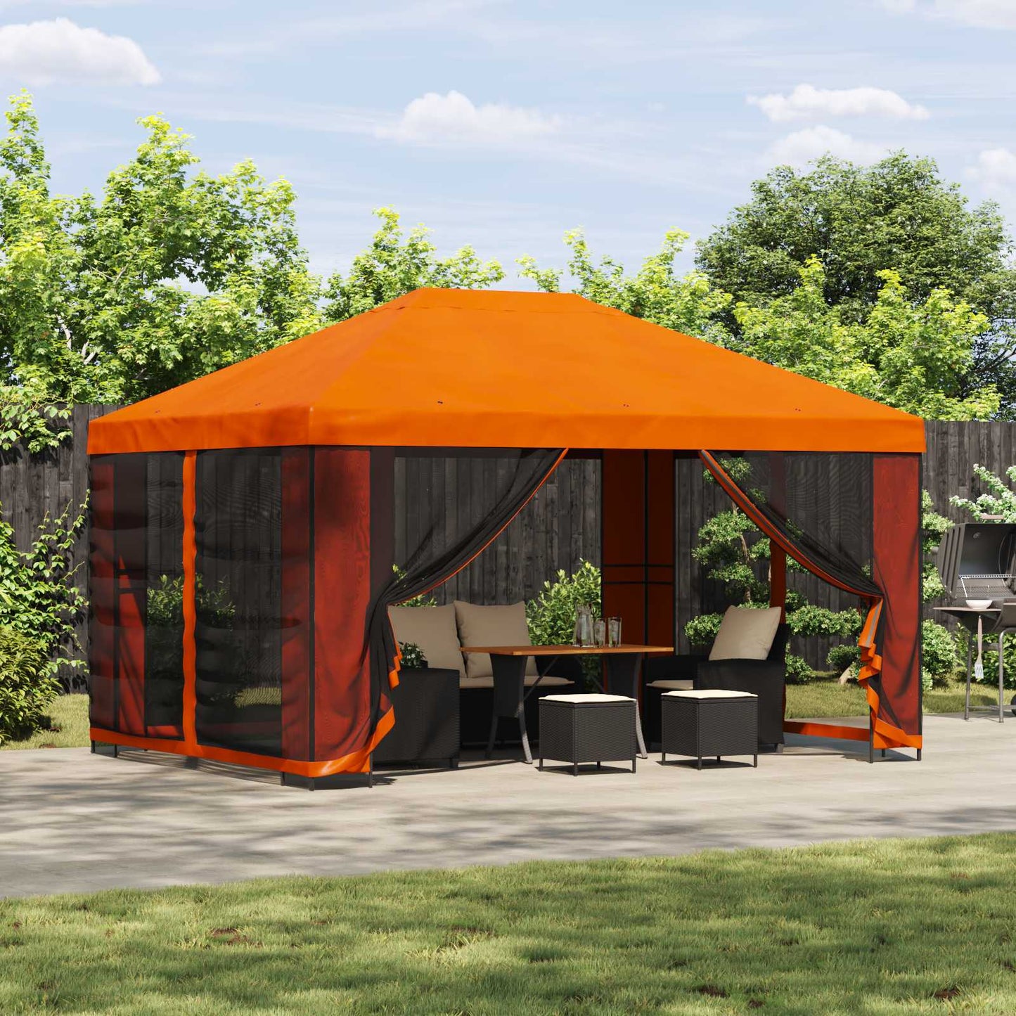 Gazebo da giardino con pareti laterali 4 × 3 m Arancione