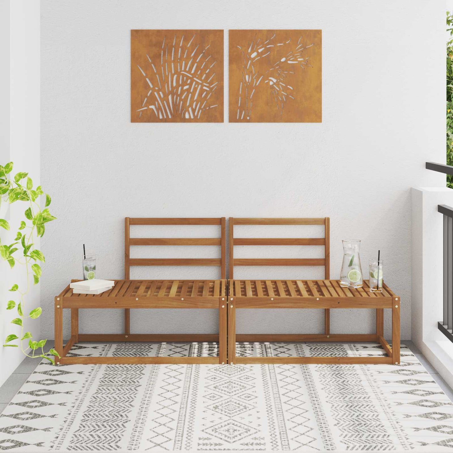 Divano da Esterno 2 Pezzo Naturale 182,5 x 63 x 73 cm