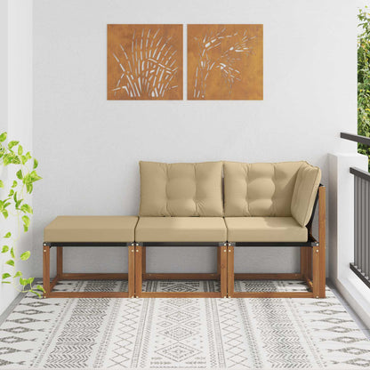 Divano modulare da esterno con cuscino 3 Pezzo Naturale e Beige