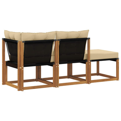 Divano modulare da esterno con cuscino 3 Pezzo Naturale e Beige | homemem39