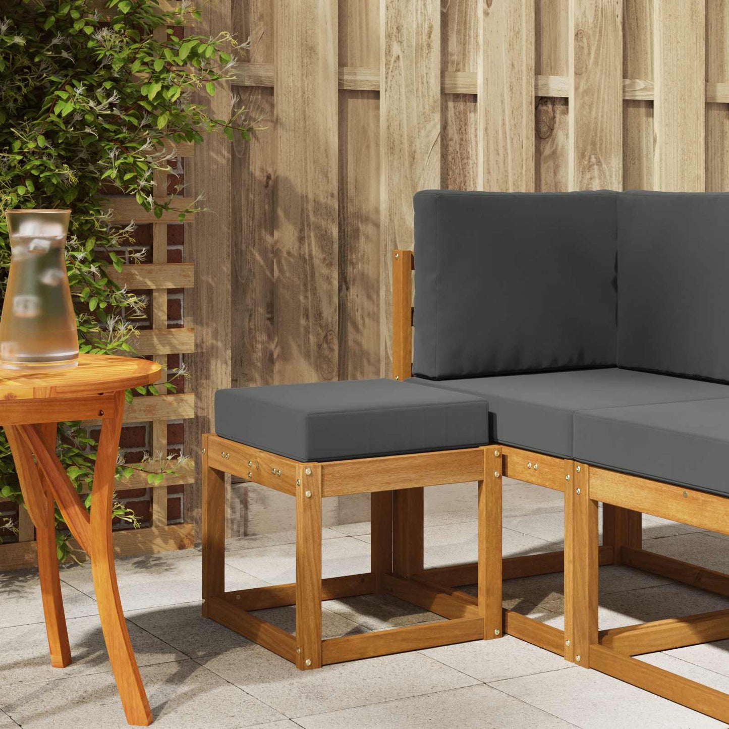 Panca Sgabello con cuscino Naturale e Antracite 43 x 43 x 37 cm | homemem39