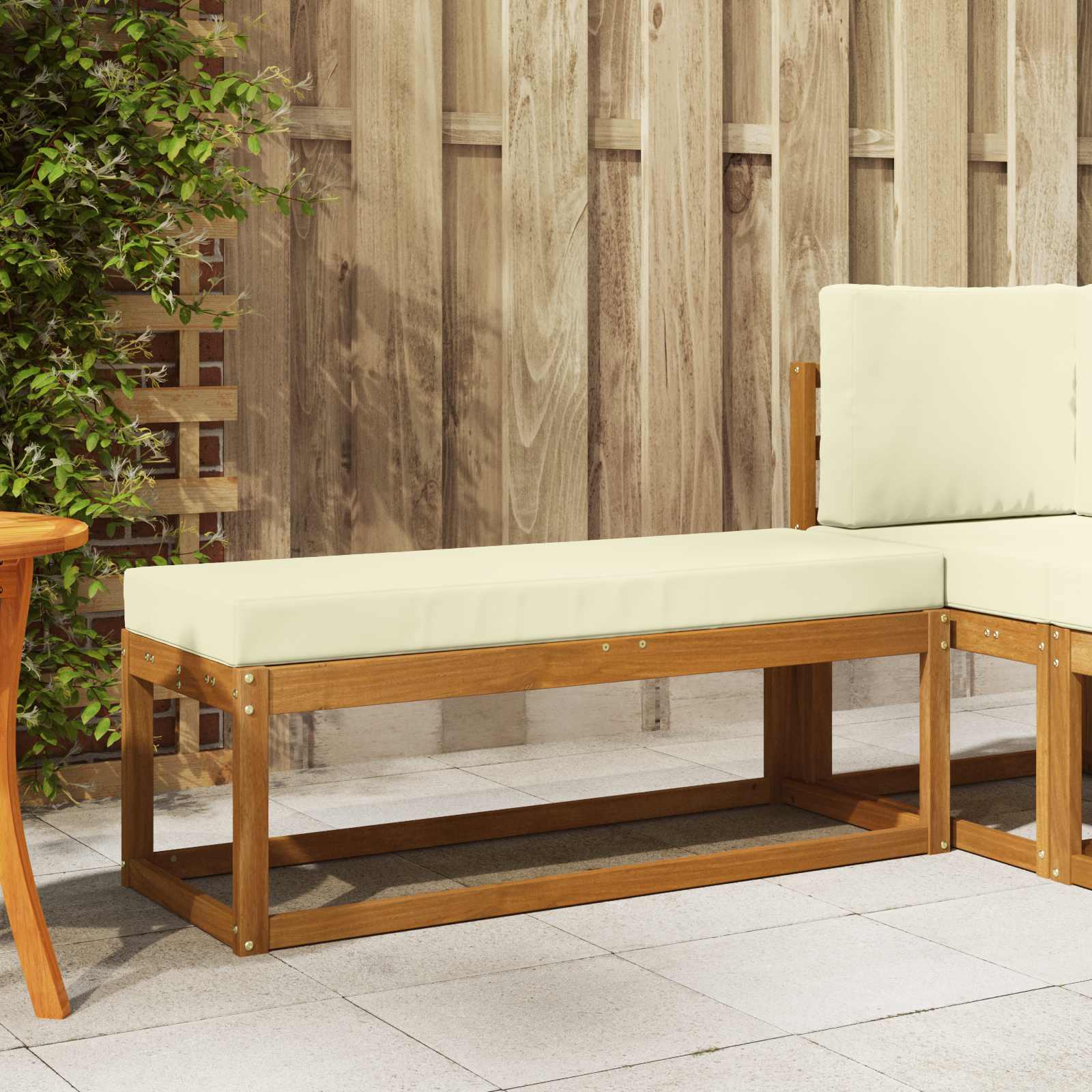 Panca da giardino con cuscino Naturale e Crema 115 x 43 x 45 cm | homemem39