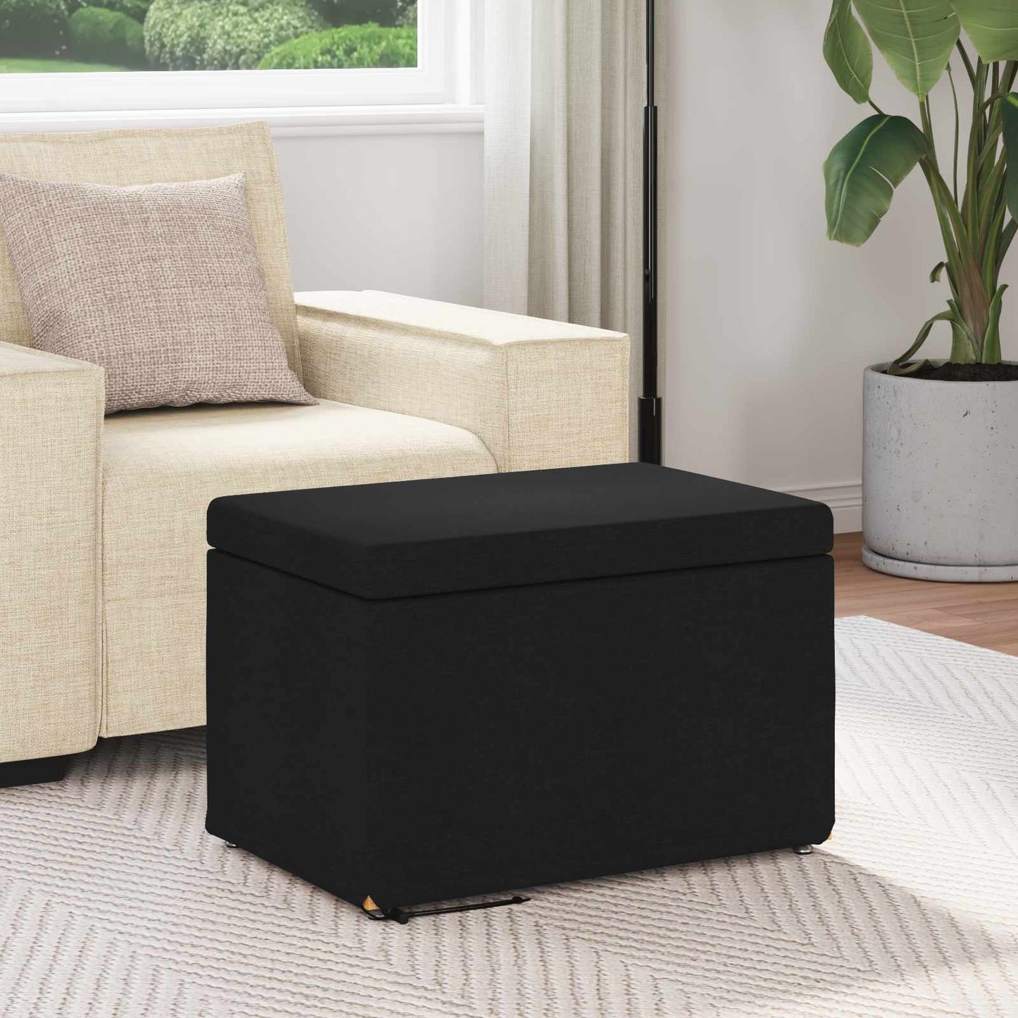 Pouf Nero 61 x 41 x 40 cm Tessuto e Legno Ingegnerizzato