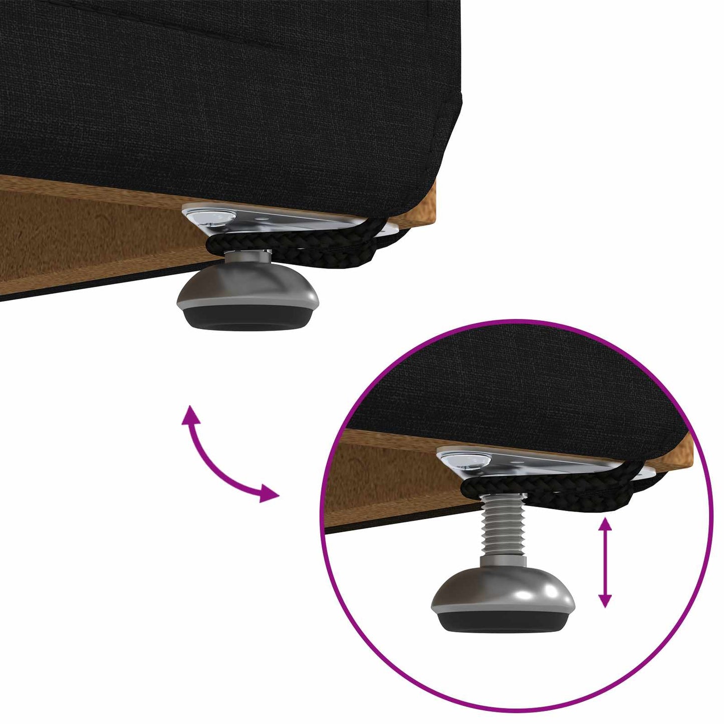 Pouf Nero 61 x 41 x 40 cm Tessuto e Legno Ingegnerizzato