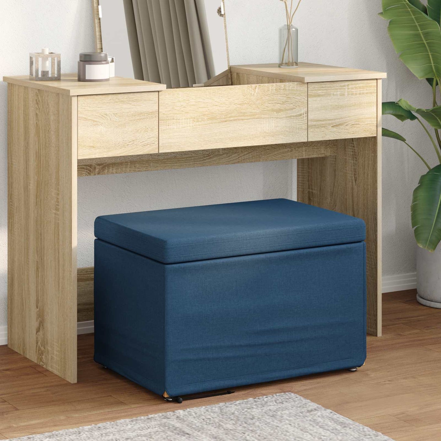 Pouf Blu 61 x 41 x 40 cm Tessuto e Legno Ingegnerizzato