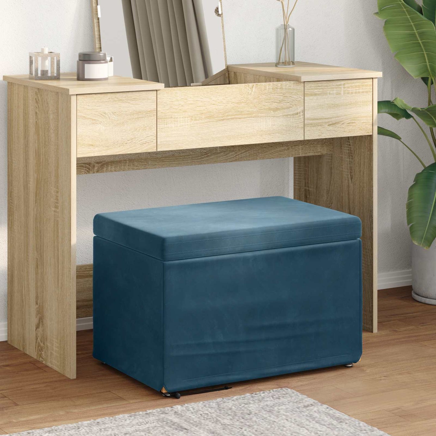 Pouf Blu 61 x 41 x 40 cm Velluto e Legno Ingegnerizzato