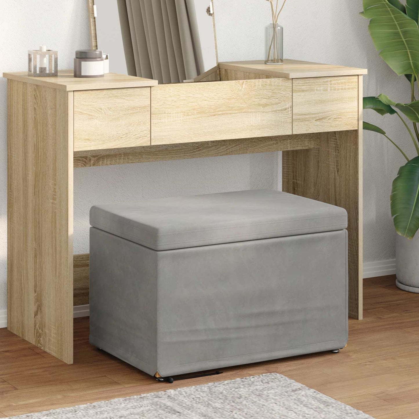 Pouf Grigio chiaro Velluto e Legno Ingegnerizzato