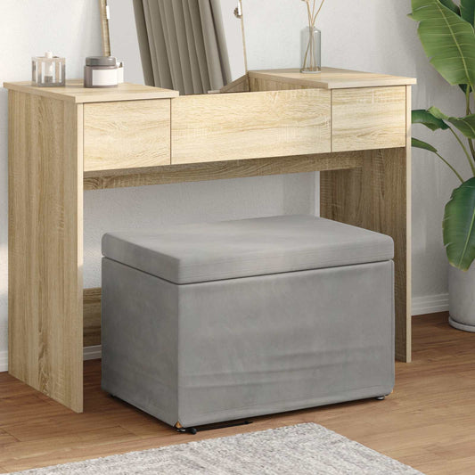 Pouf Grigio chiaro Velluto e Legno Ingegnerizzato