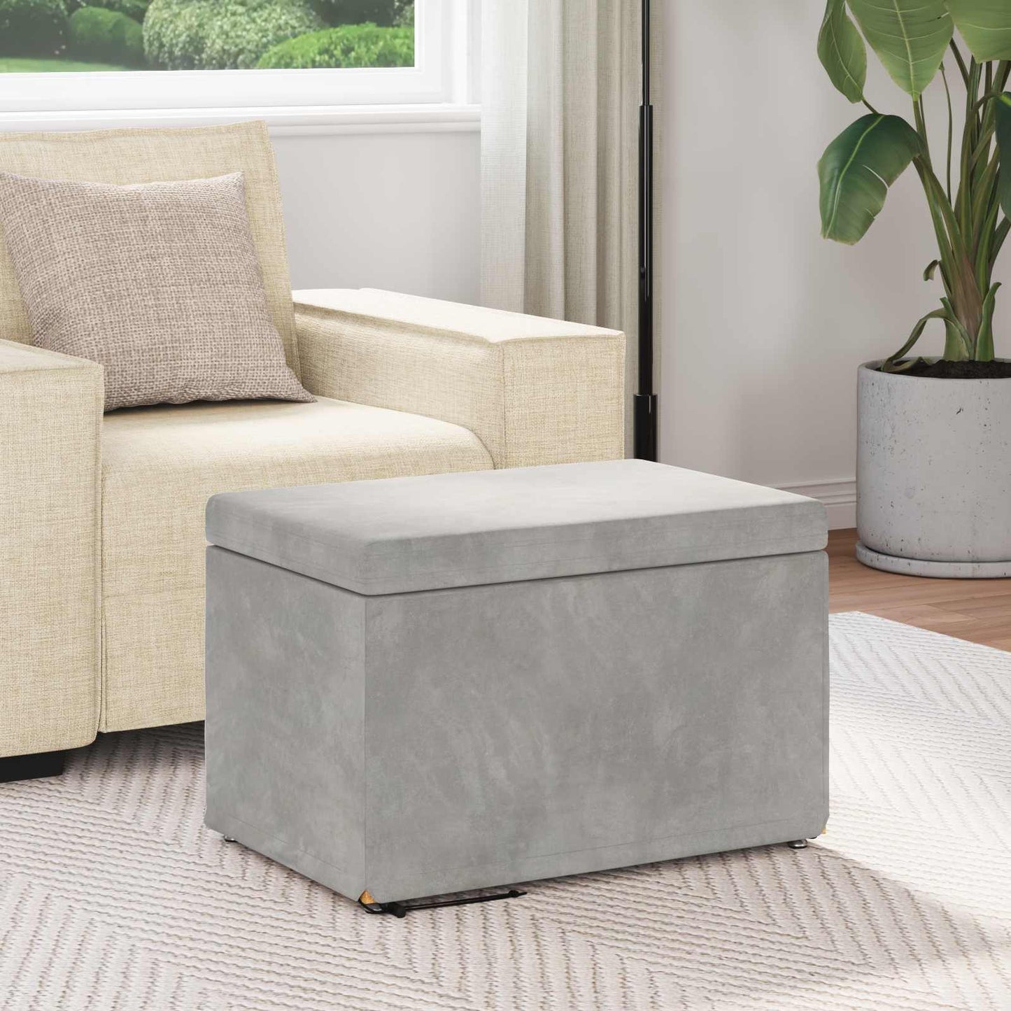 Pouf Grigio chiaro Velluto e Legno Ingegnerizzato