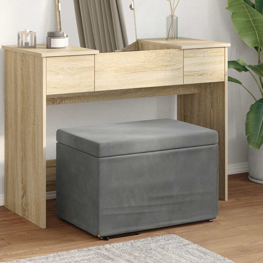 Pouf Grigio scuro Velluto e Legno Ingegnerizzato - homemem39