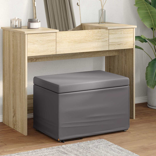 Pouf Grigio Pelle Sintetica e Legno Ingegnerizzato - homemem39