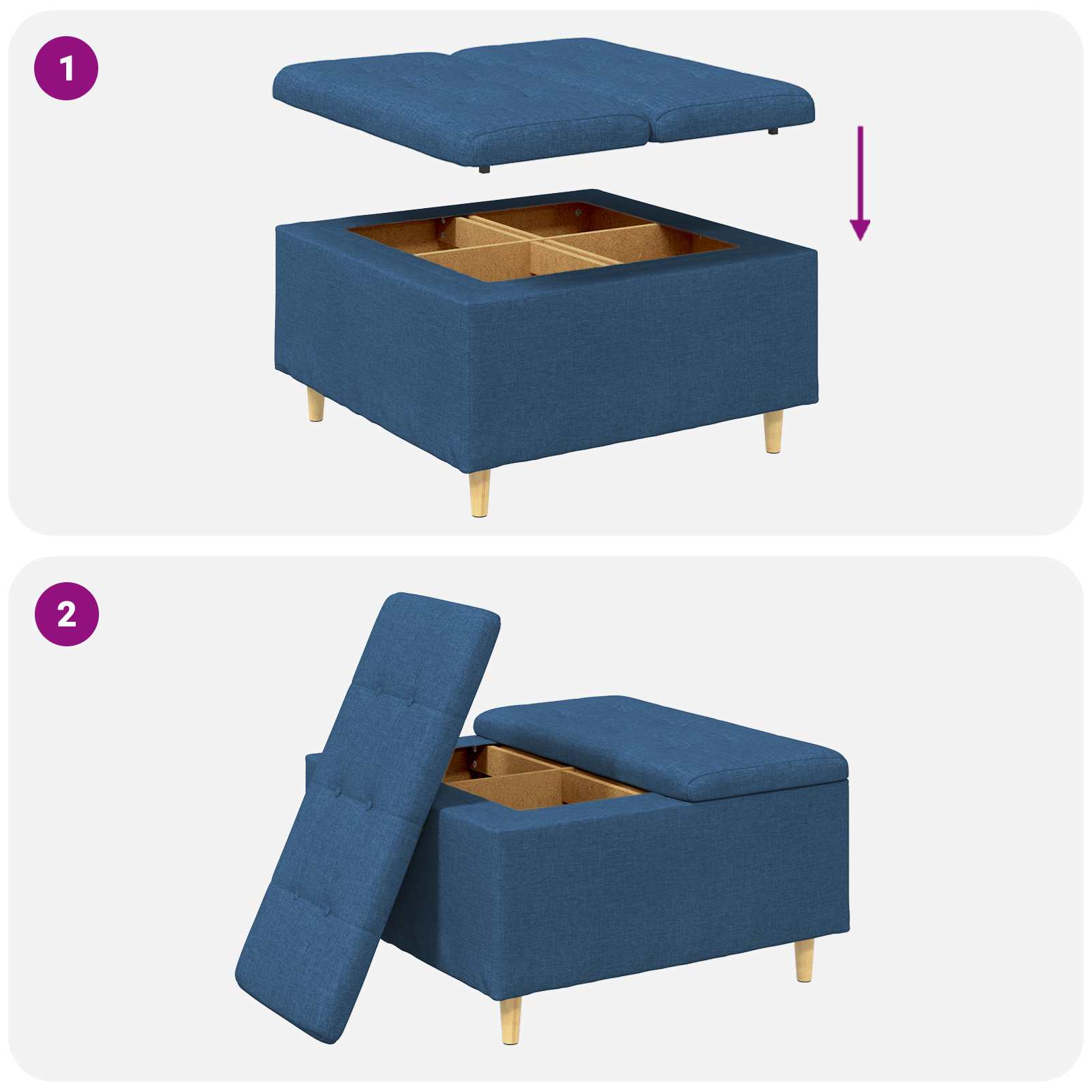 Pouf contenitore con cuscino Blu 80 x 80 x 45 cm Tessuto | homemem39