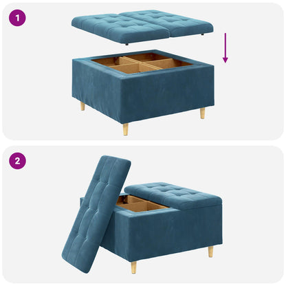 Pouf contenitore con cuscino Blu 80 x 80 x 45 cm Velluto | homemem39