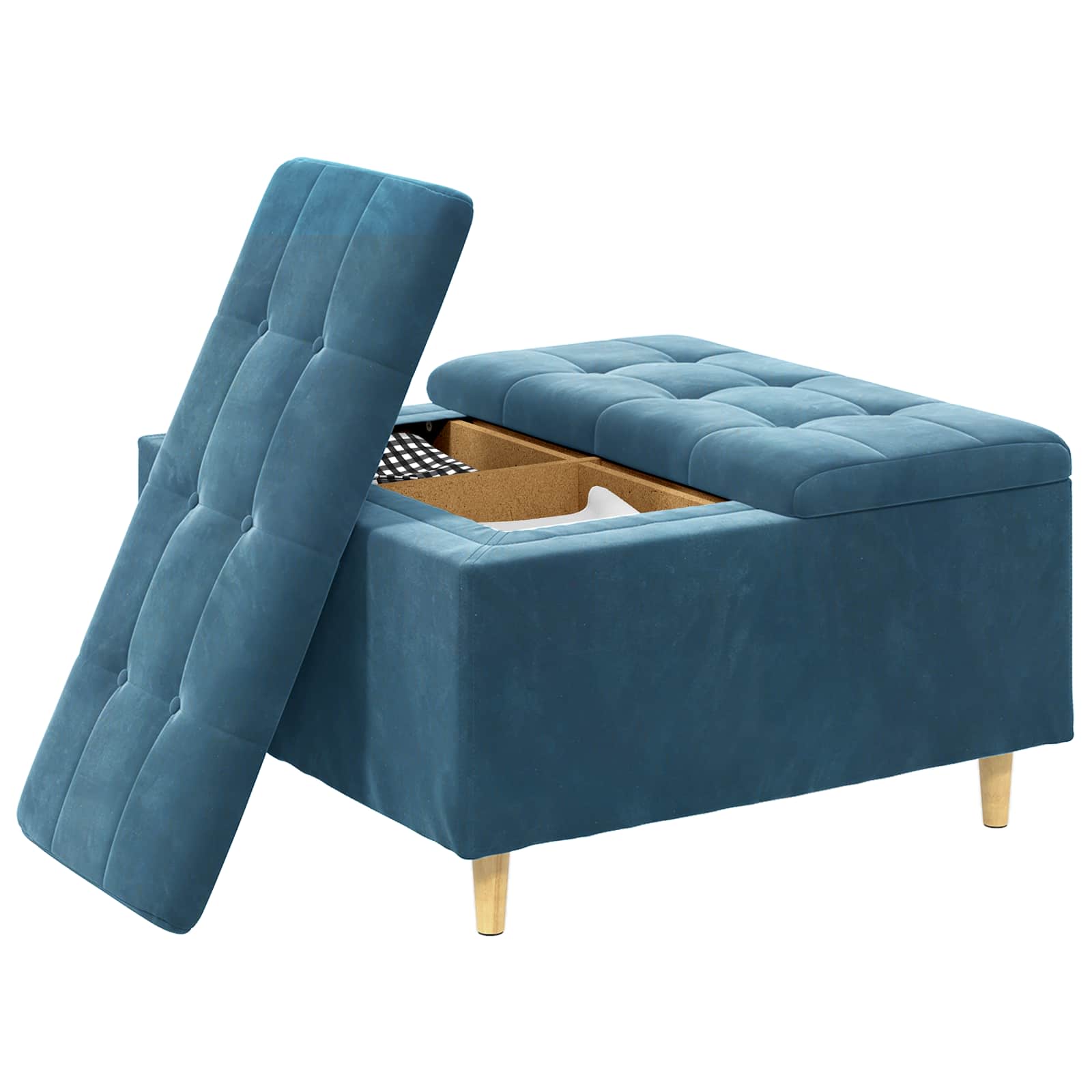 Pouf contenitore con cuscino Blu 80 x 80 x 45 cm Velluto | homemem39