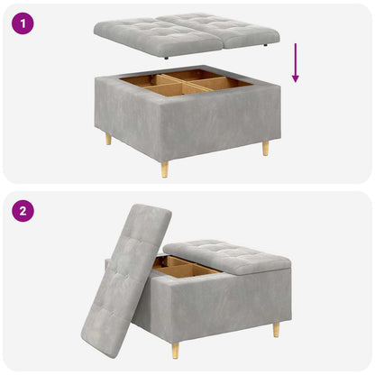 Pouf contenitore Grigio chiaro 80 x 80 x 45 cm Velluto