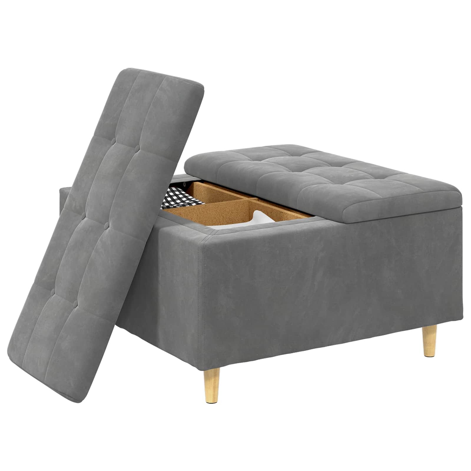 Pouf contenitore Grigio scuro 80 x 80 x 45 cm Velluto | homemem39