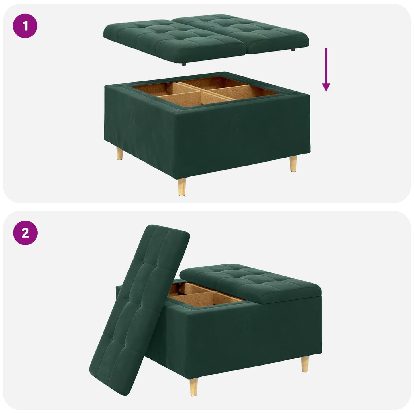 Pouf contenitore Verde Scuro 80 x 80 x 45 cm Velluto