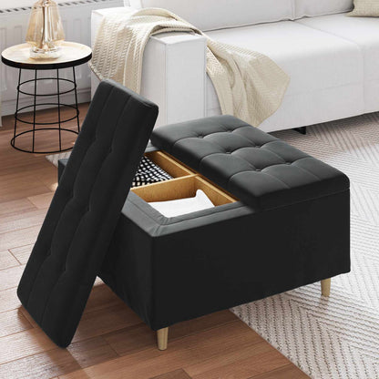 Pouf contenitore con cuscino Nero 80 x 80 x 45 cm Velluto | homemem39