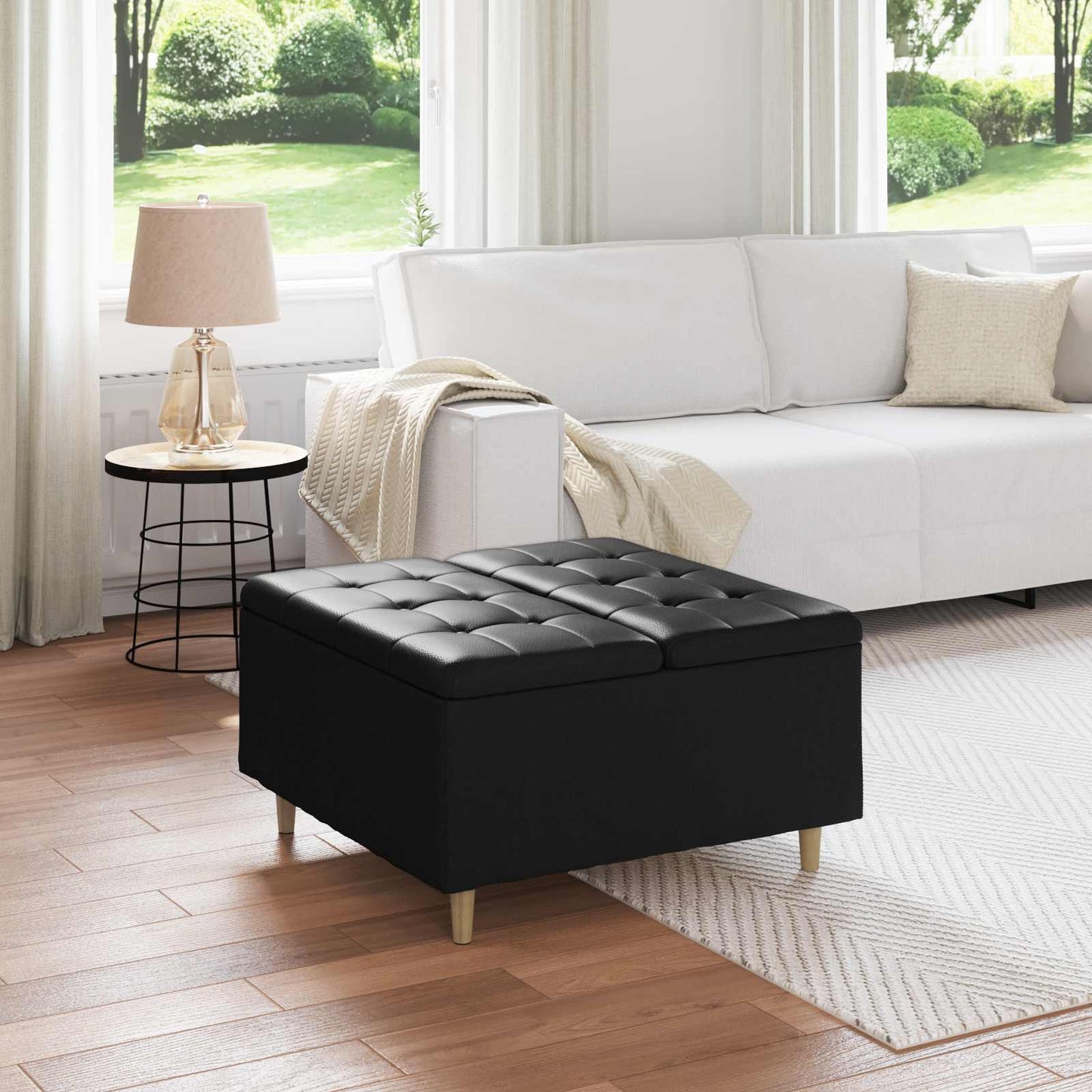 Pouf contenitore Nero 80 x 80 x 45 cm Pelle sintetica - homemem39