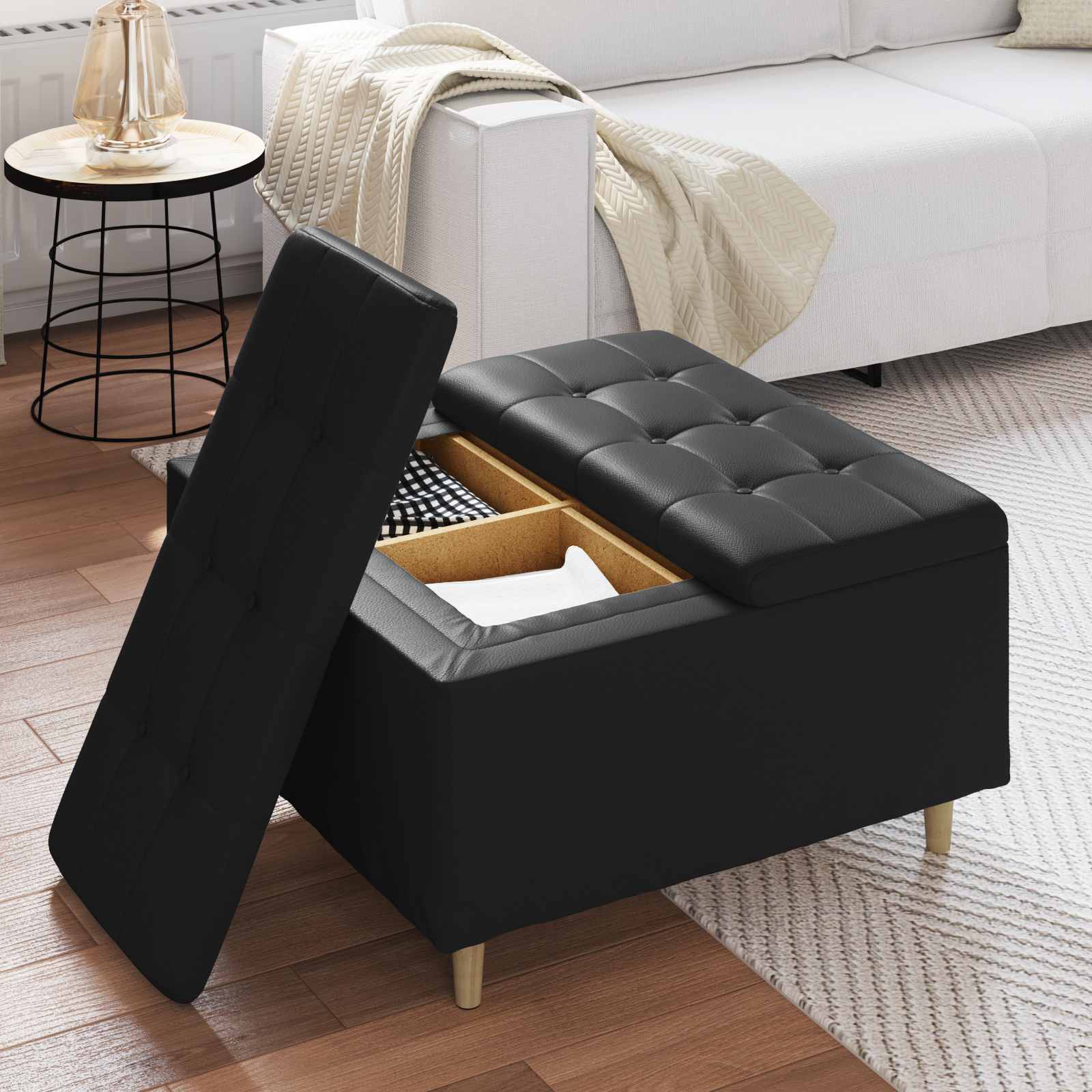 Pouf contenitore Nero 80 x 80 x 45 cm Pelle sintetica - homemem39