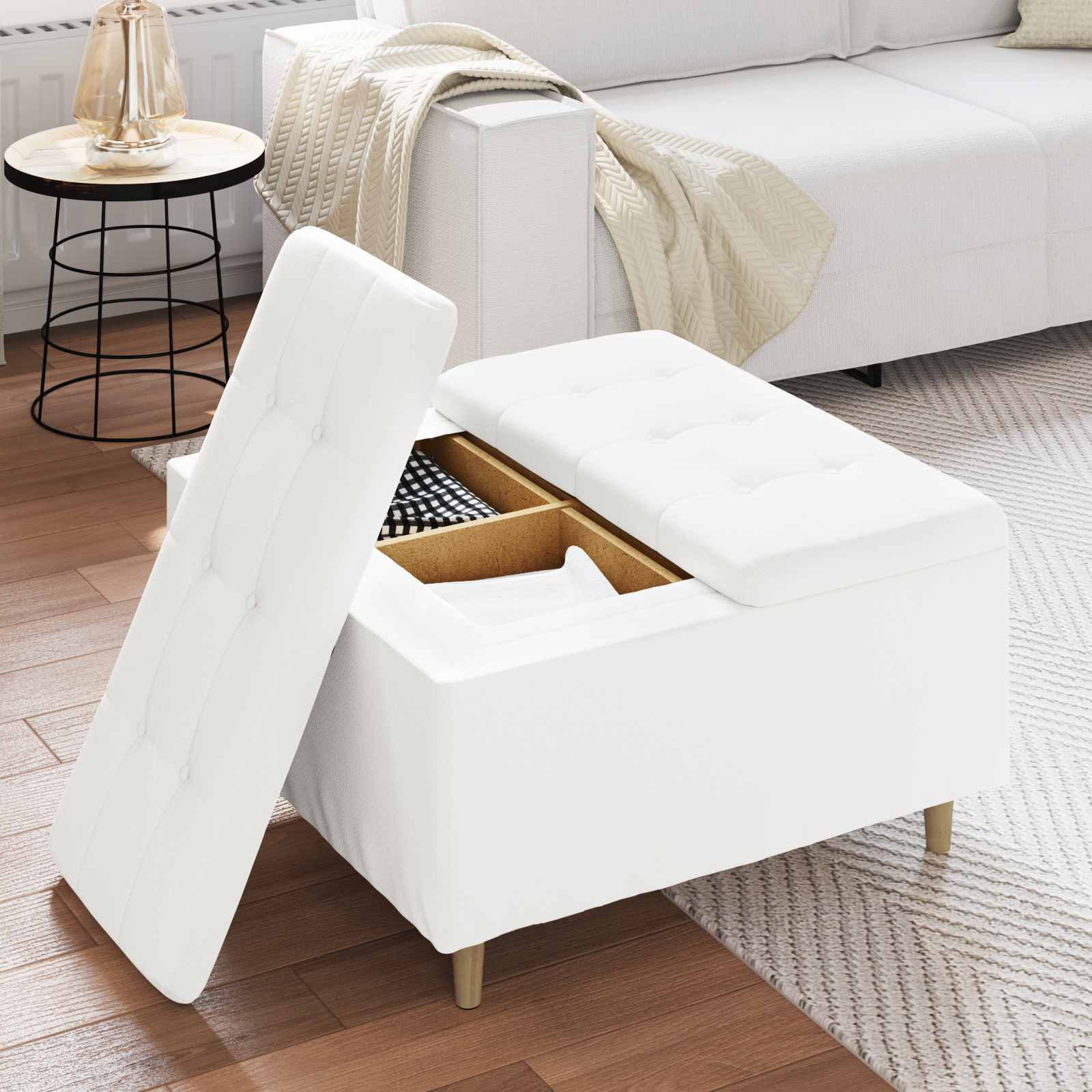 Pouf contenitore Bianco 80 x 80 x 45 cm Pelle sintetica - homemem39