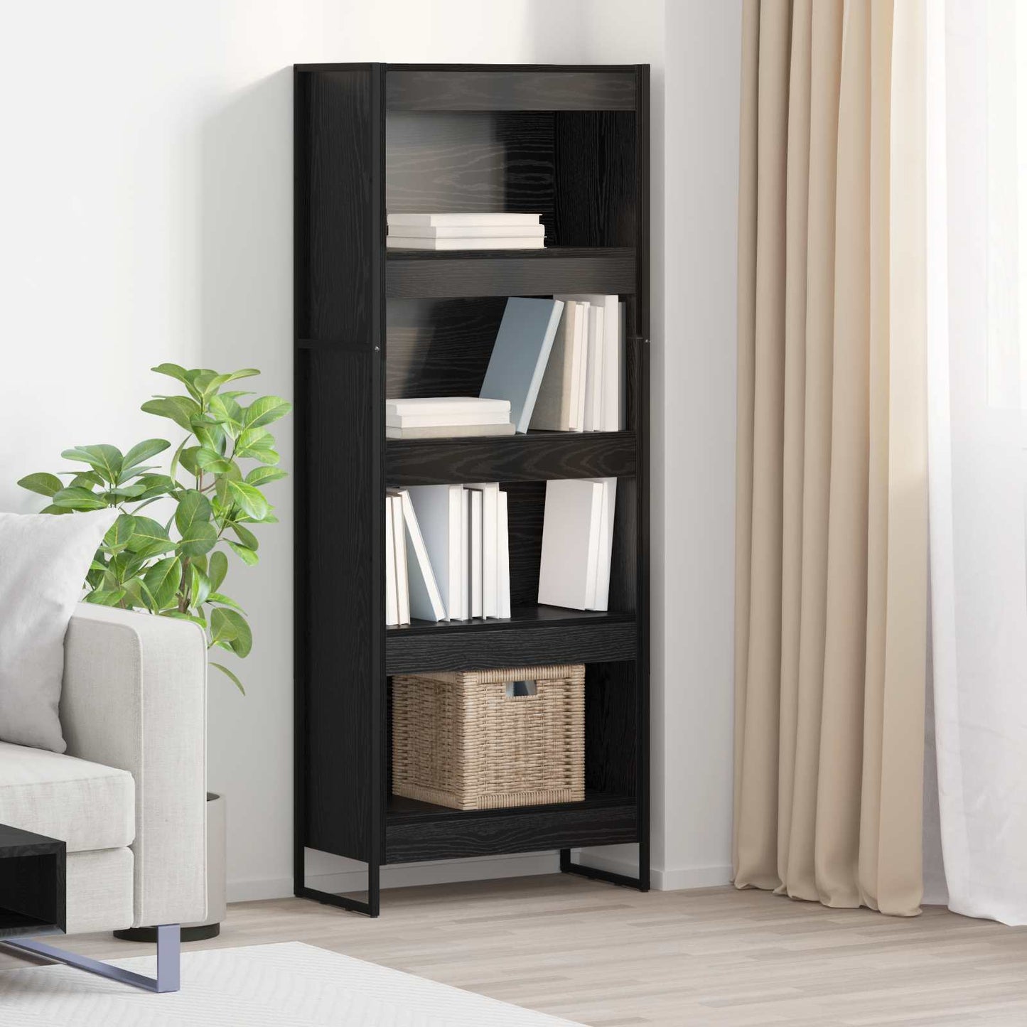 Armadio per Libri Rovere Nero 80 x 30 x 155 cm