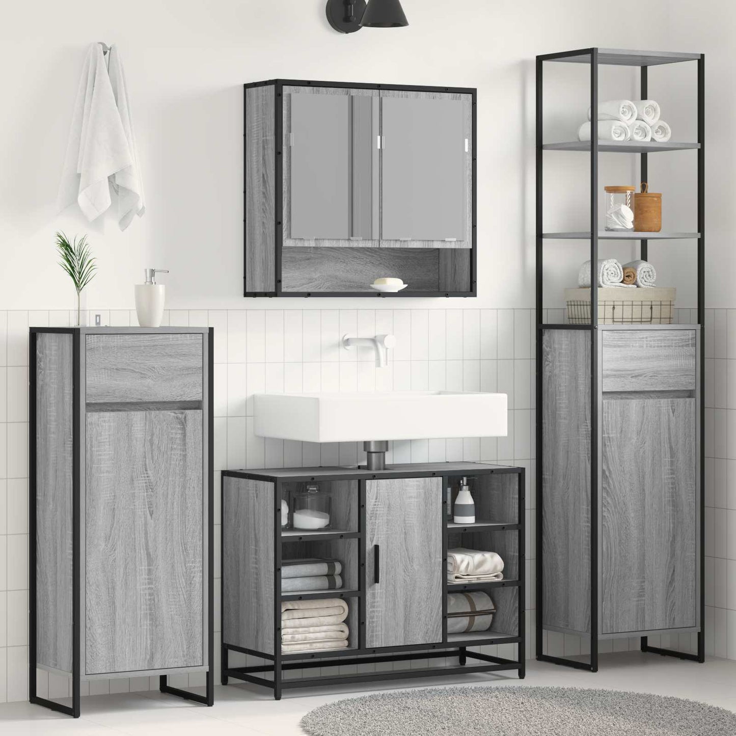 Mobile da Bagno con cassetto Grigio Sonoma 40 x 30 x 180 cm | homemem39