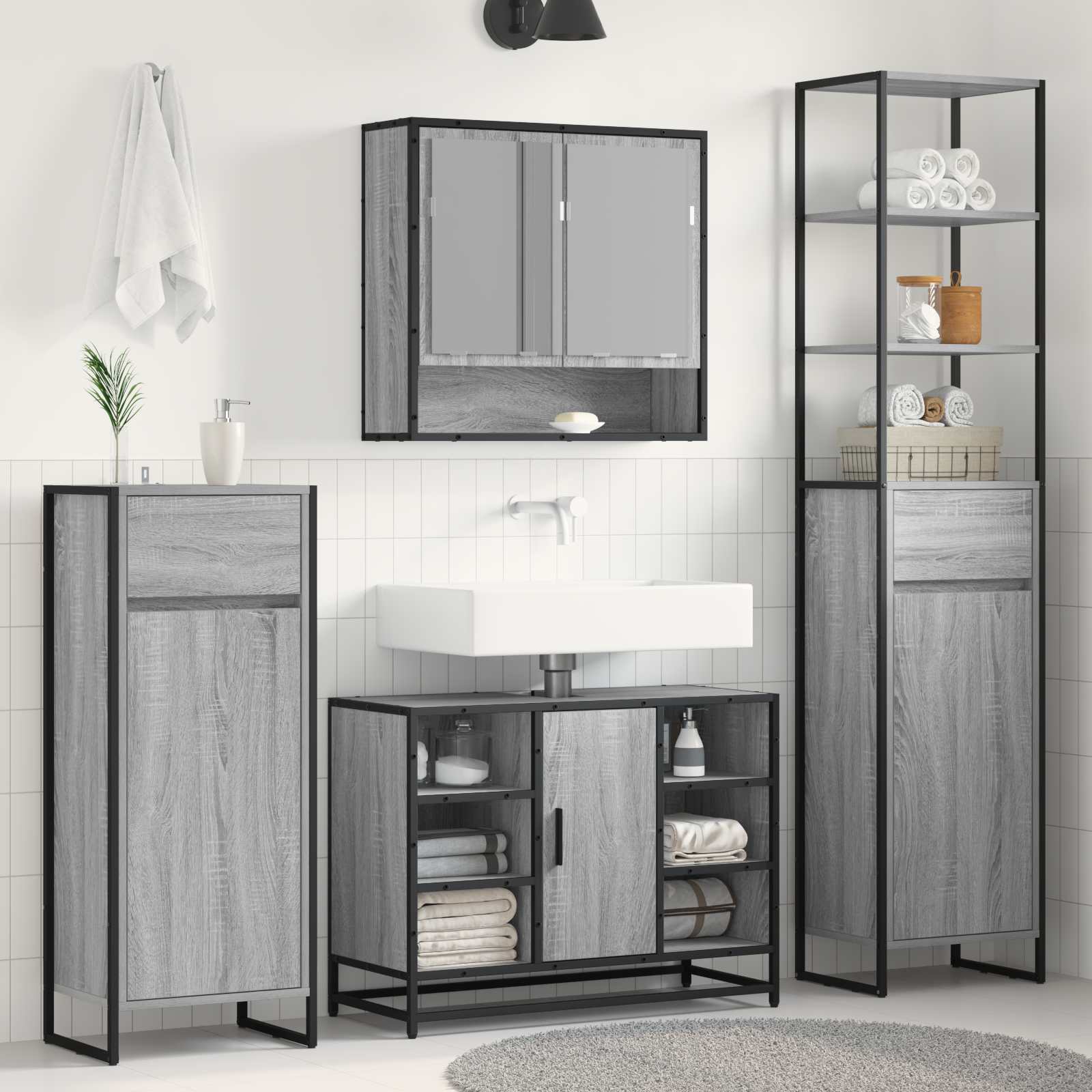 Mobile da Bagno con cassetto Grigio Sonoma 40 x 30 x 180 cm | homemem39