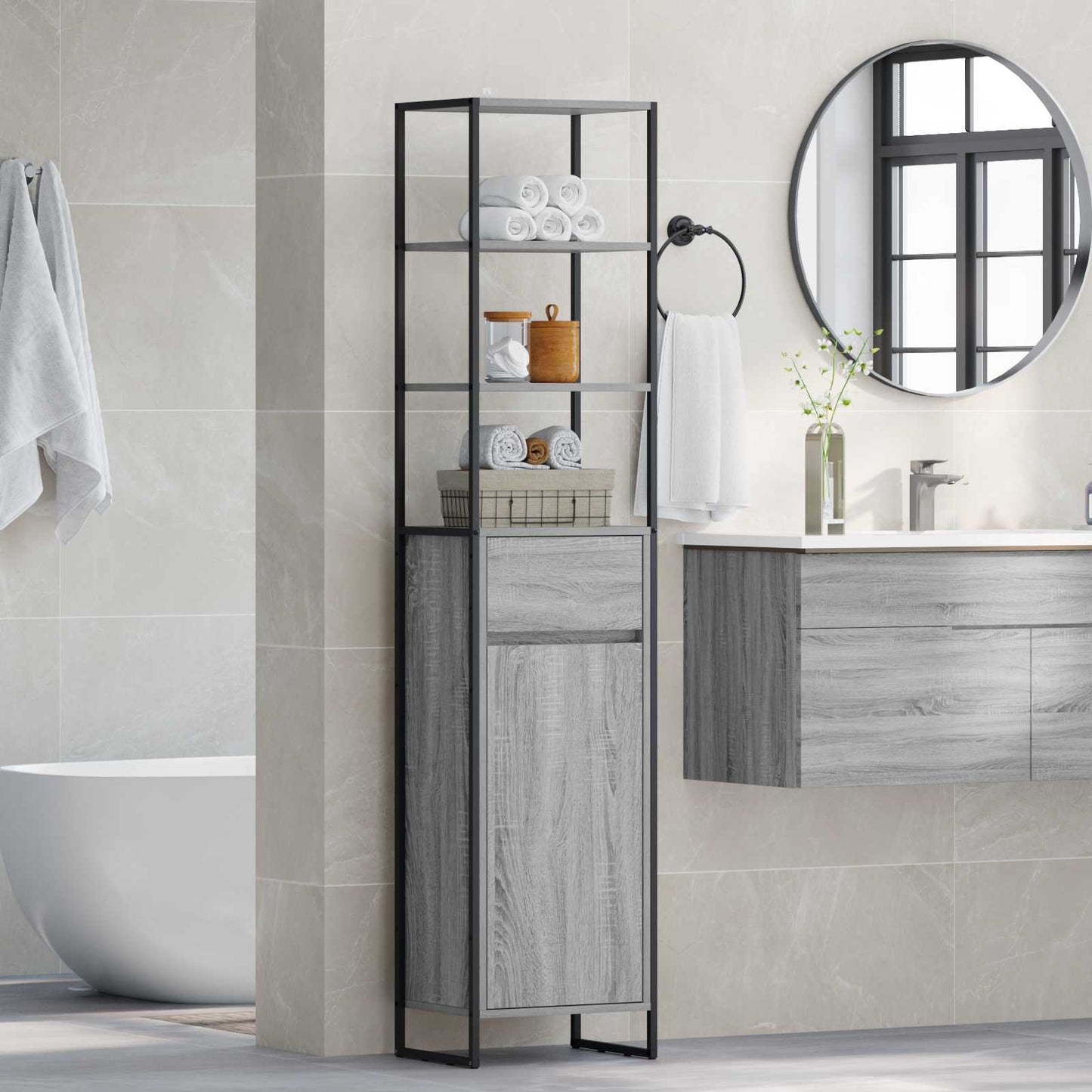 Mobile da Bagno con cassetto Grigio Sonoma 40 x 30 x 180 cm | homemem39