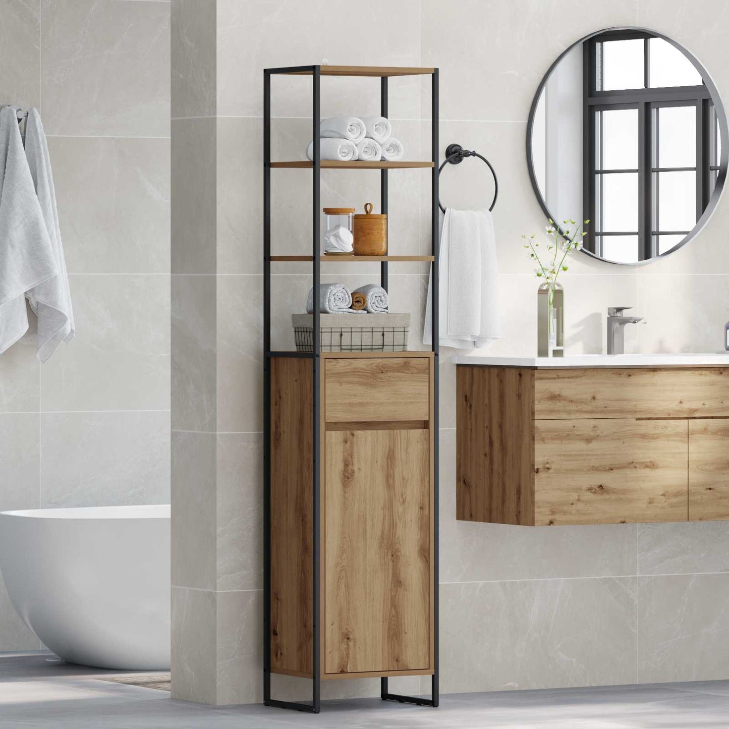 Mobile da Bagno con porta Rovere Artigianale 40 x 30 x 180 cm | homemem39