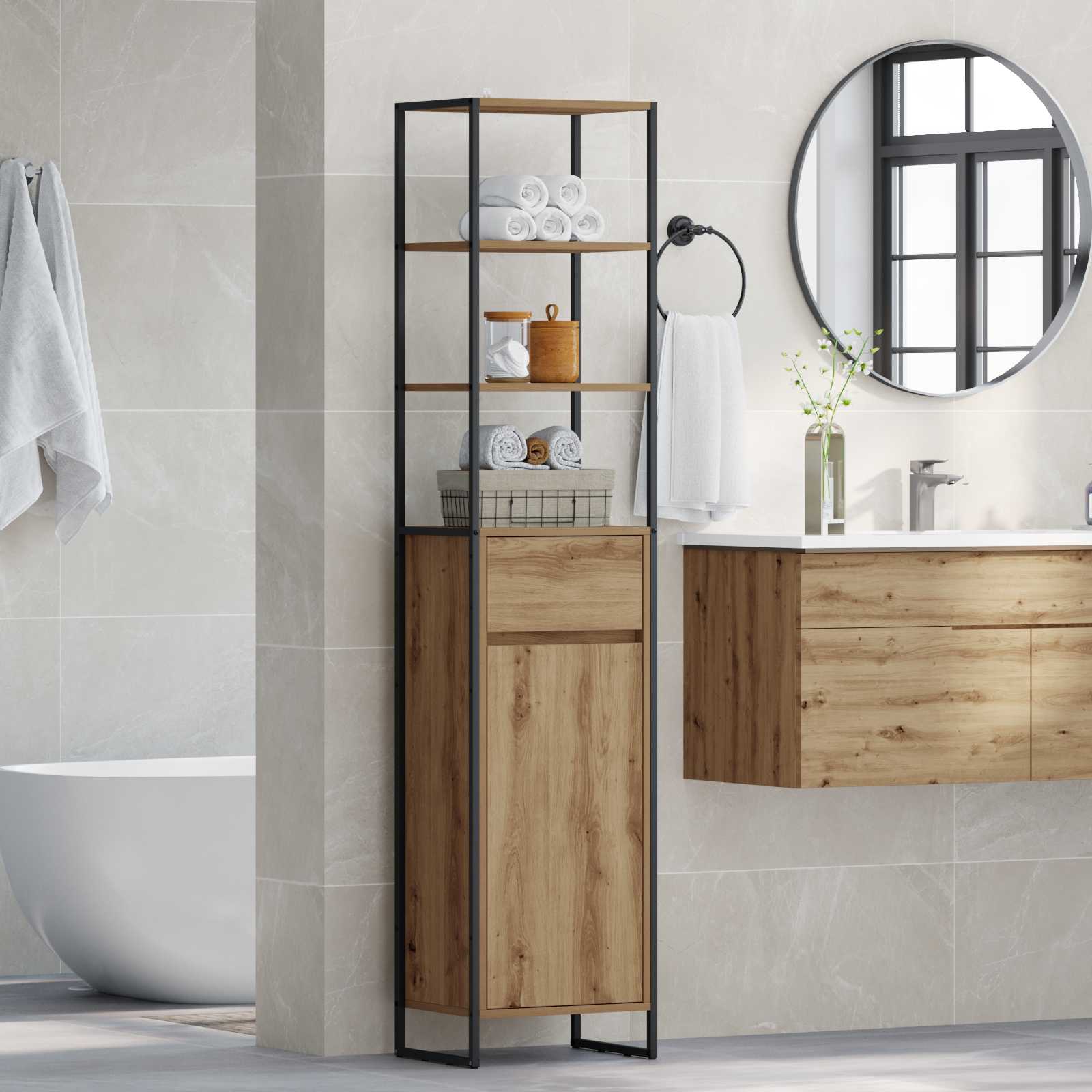 Mobile da Bagno con porta Rovere Artigianale 40 x 30 x 180 cm | homemem39